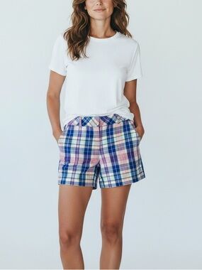 Talbots linen blend plaid shorts